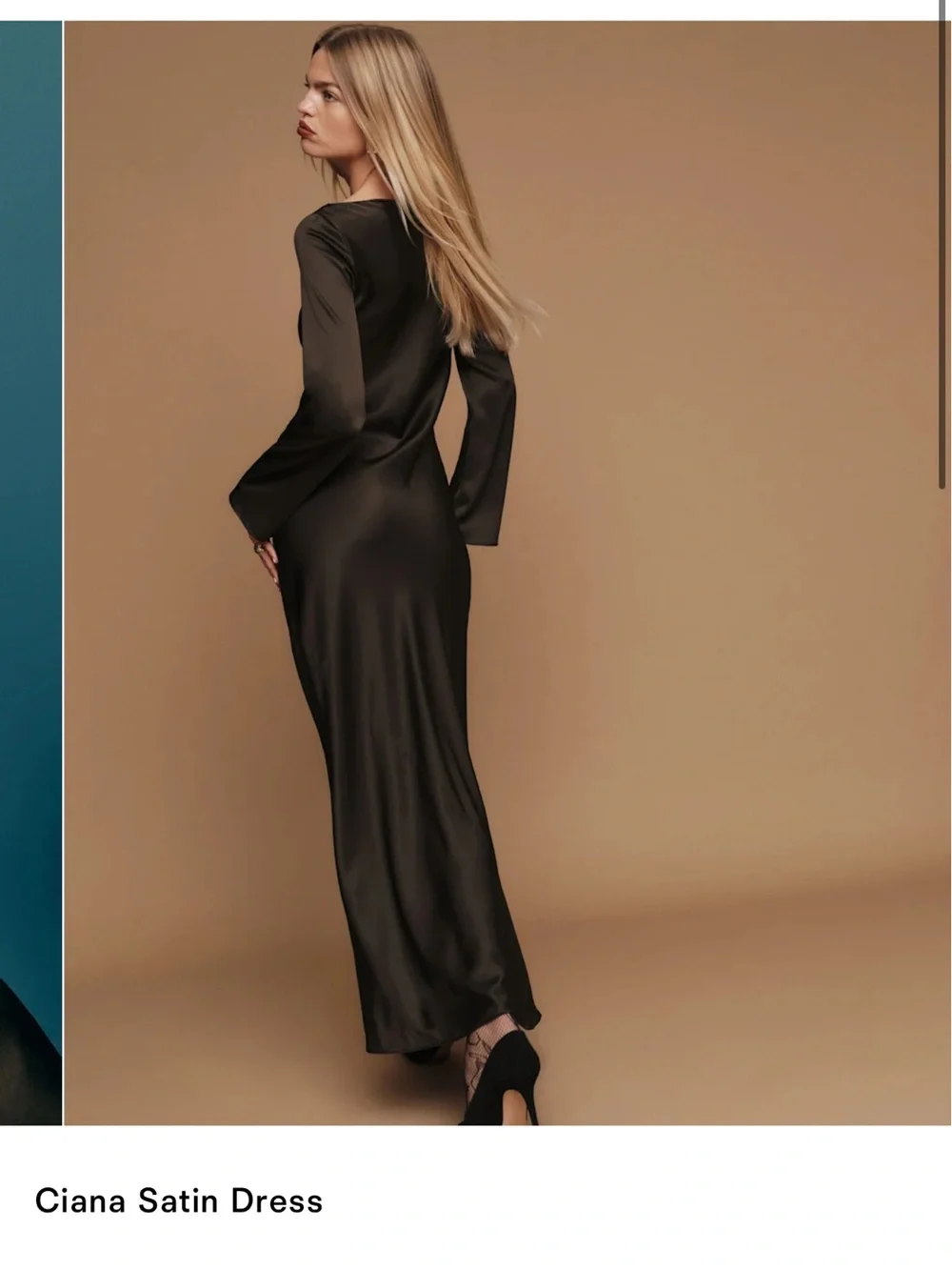 Reformation Ciana Satin Maxi Dress — Mole (Dark Brown) - Picture 2 of 3